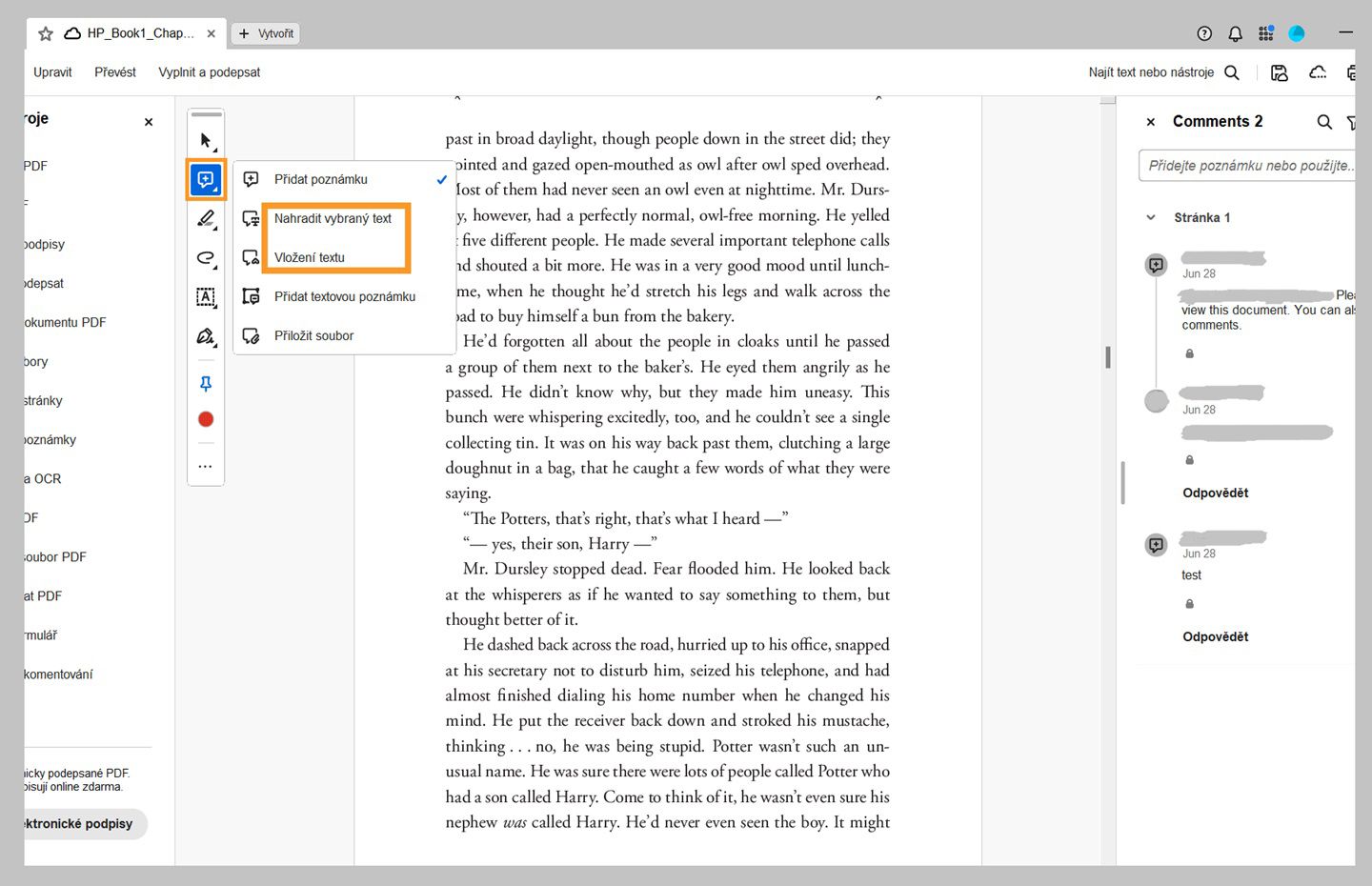 Vložení a výměna