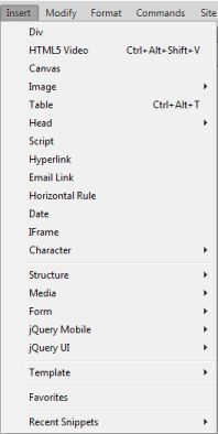 القائمة Insert في Dreamweaver CC