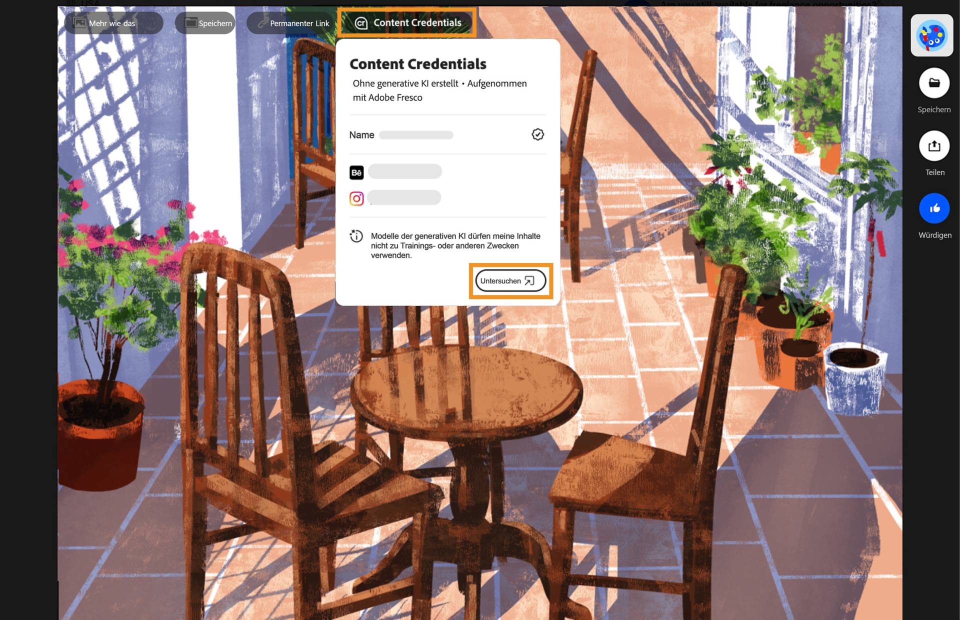 Content Credentials auf Behance