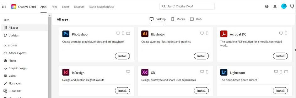 Prenos programa Creative Cloud