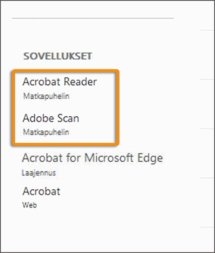 Asenna mobiilisovelluksia vasemmasta ruudusta