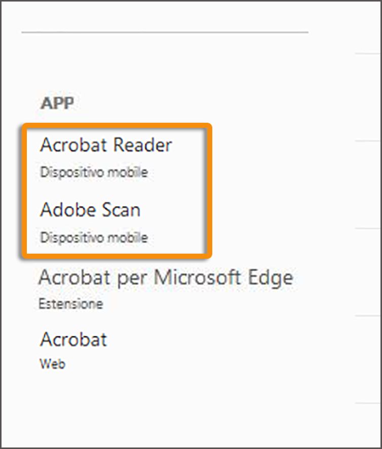 Installare app per dispositivi mobili dal riquadro a sinistra