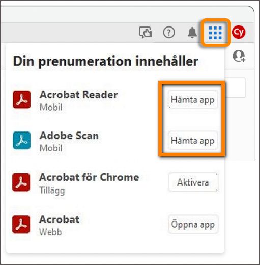 Installera mobilappar från våffelmenyn