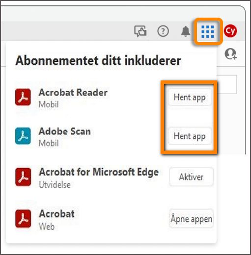 Installer mobilapper fra vaffelmenyen