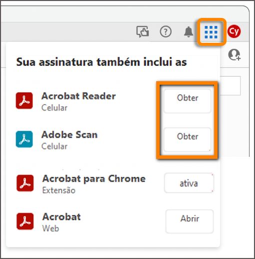 Instalar aplicativos para dispositivos móveis no menu quadriculado