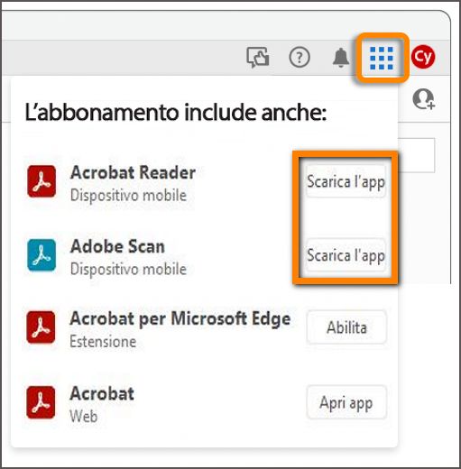 Installare app per dispositivi mobili dal menu con icona a quadretti