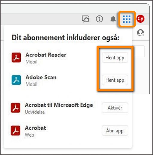Installér mobilapps fra vaffelmenuen