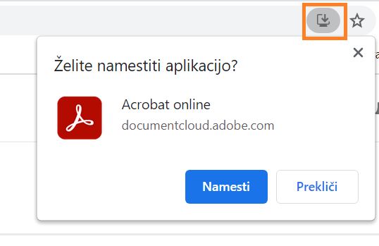 Namestitev spletne storitve Acrobat