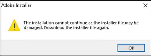 Errore programma di installazione danneggiato