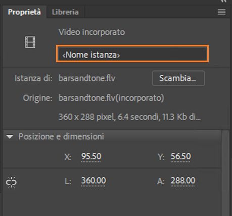 Nome di istanza del video clip