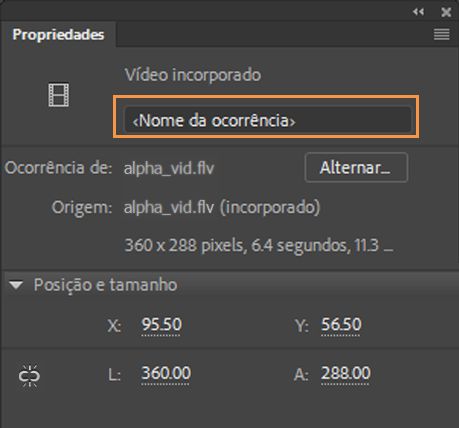 Nome de ocorrência do clipe de vídeo