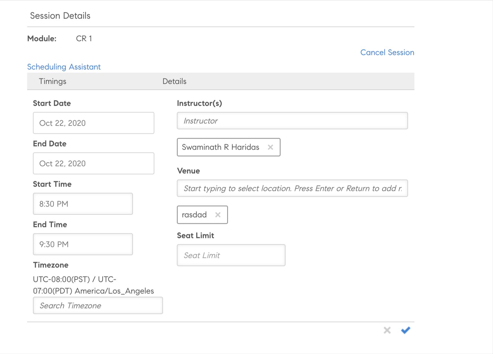 Scheduling Assistant from the Instance page