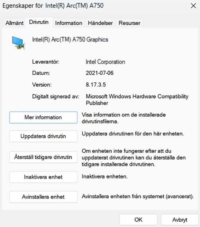 Verifiera drivrutinsinstallation