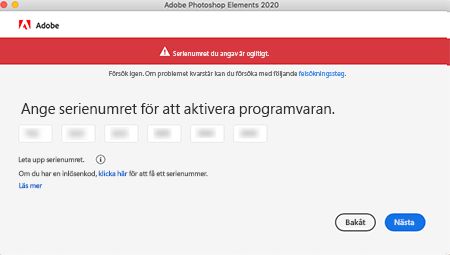 Ogiltigt serienummer