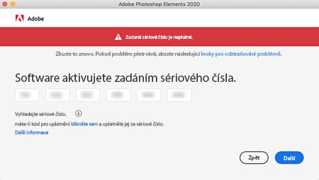 Neplatný sériový klíč