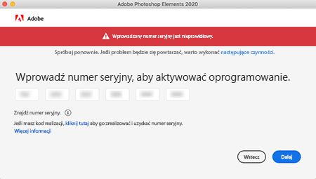 Nieprawidłowy numer seryjny