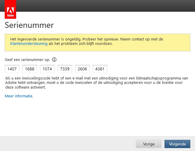 Melding over ongeldig serienummer, geblokkeerde sleutel