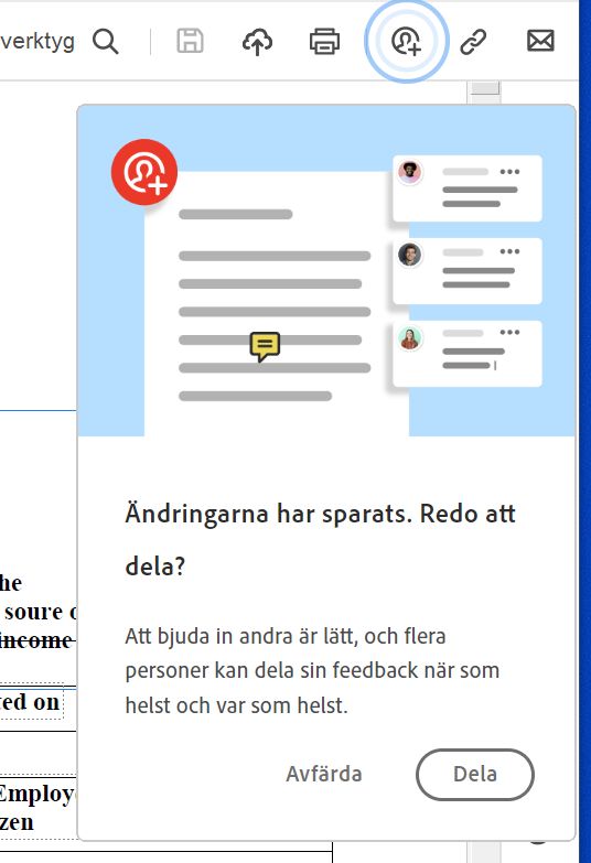 Po vytvorení súboru pdf zo schránky, webovej stránky alebo z čistej strany zdieľajte výzvu súboru. 