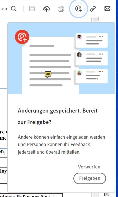Aufforderung zur Dateifreigabe nach dem Erstellen einer PDF-Datei aus einer Zwischenablage, von einer Webseite oder einer leeren Seite 