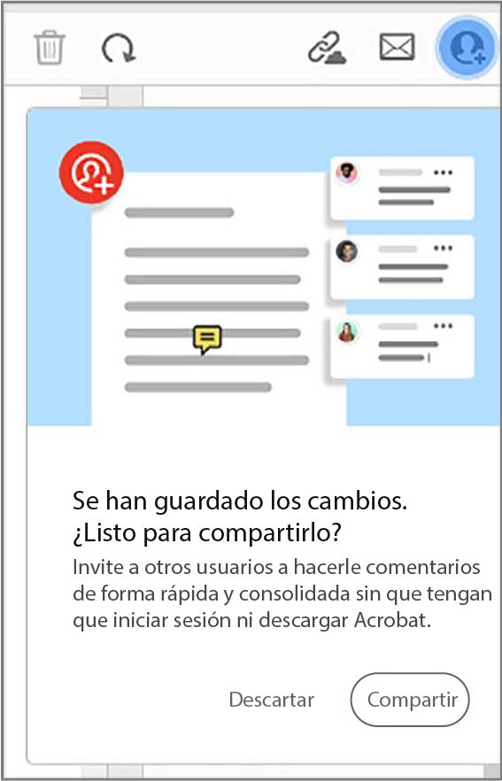 Indicación para compartir después de crear un archivo PDF a partir del portapapeles, una página web o una página en blanco 