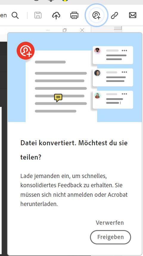 Aufforderung zur Dateifreigabe nach dem Konvertieren in eine PDF-Datei