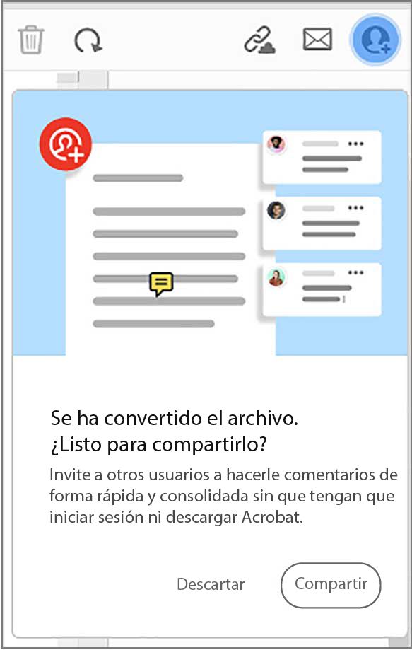 Indicación para compartir un archivo después de Convertir a PDF