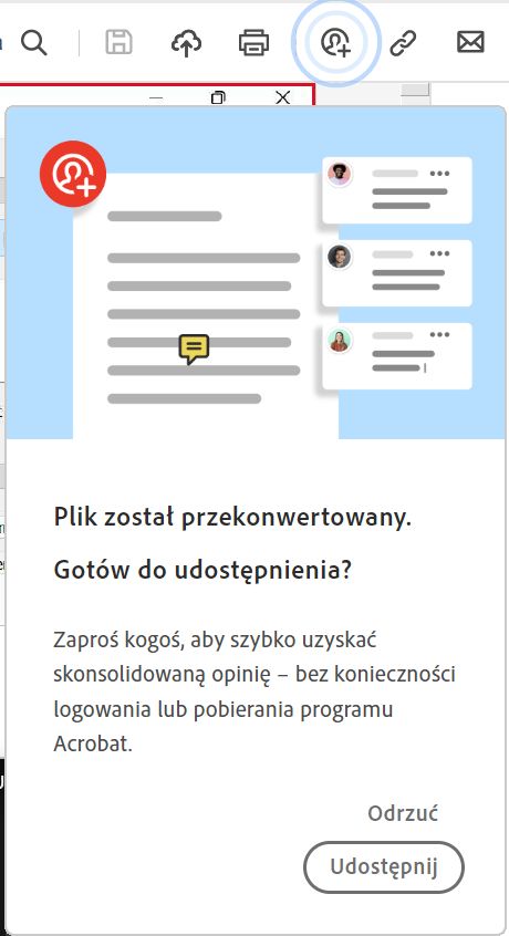 Monit o udostępnianie plików po przekonwertowaniu pliku na format PDF