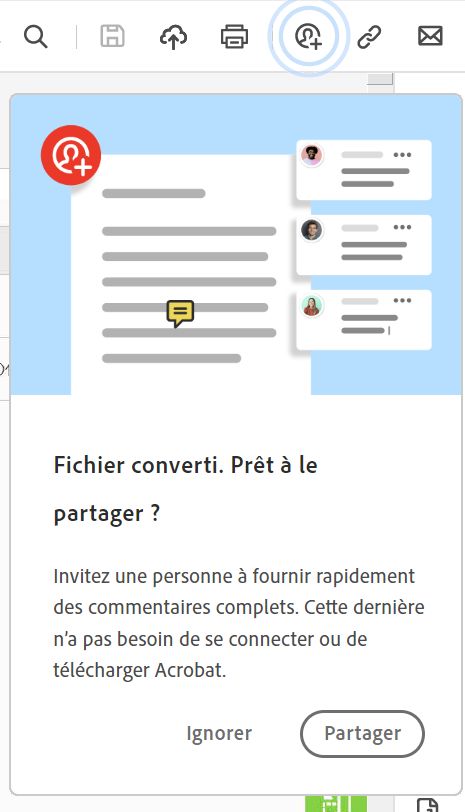 Invite de partage de fichiers après conversion au format PDF