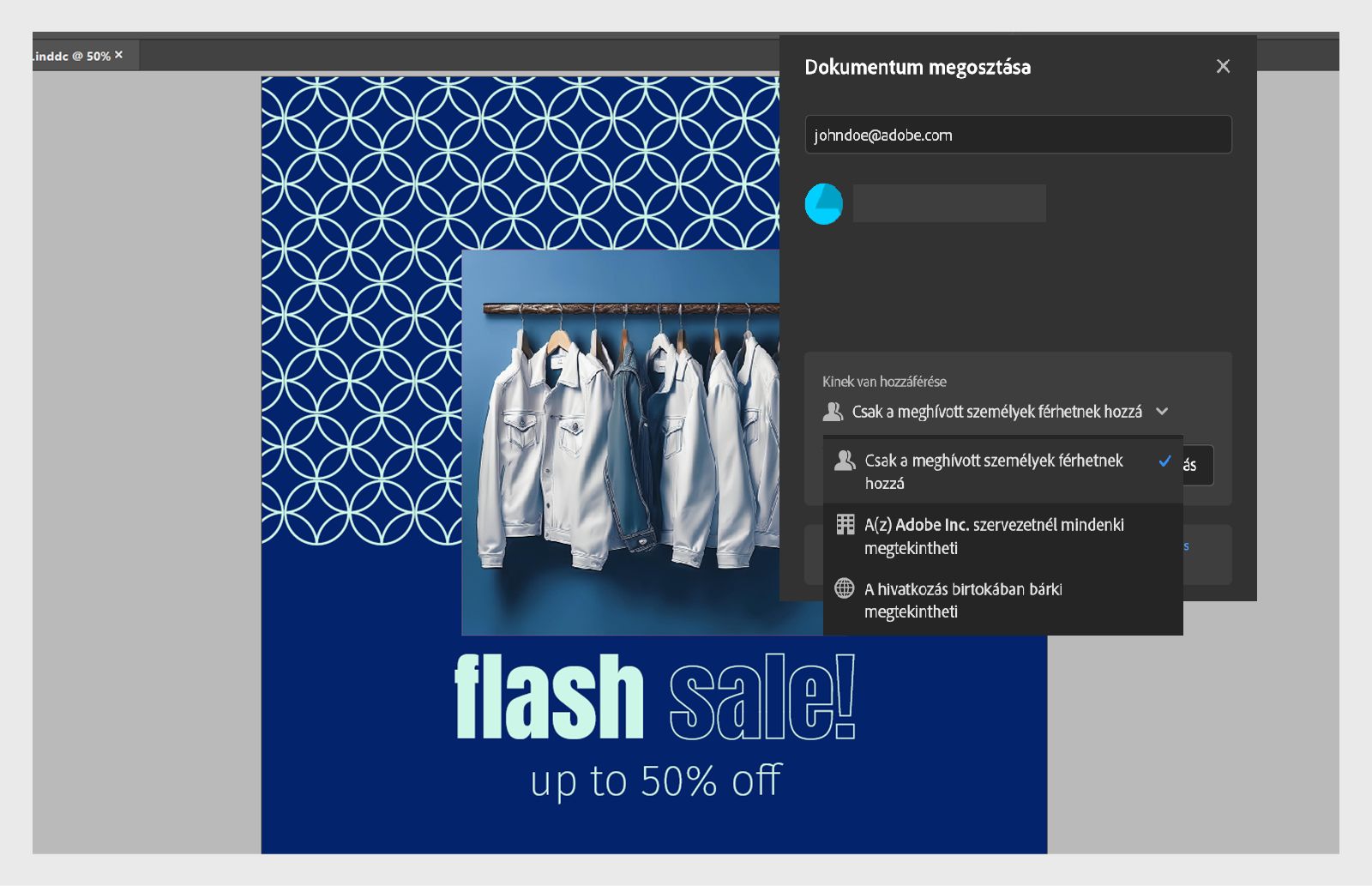 A Megosztás véleményezésre párbeszédablakban elérhető lehetőségeket bemutató képernyőkép