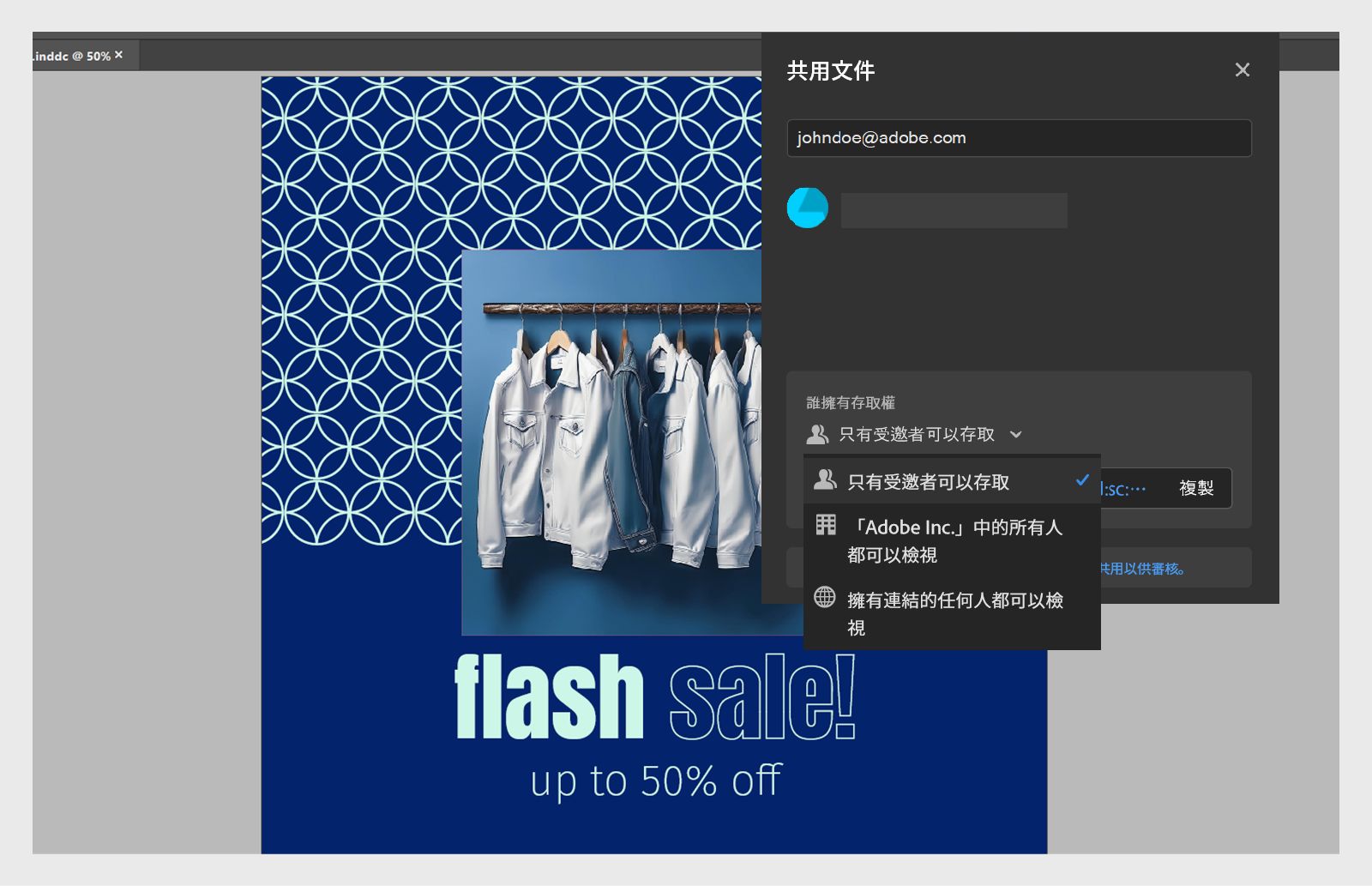 顯示「共用以供審核」對話框中可用選項的螢幕擷圖