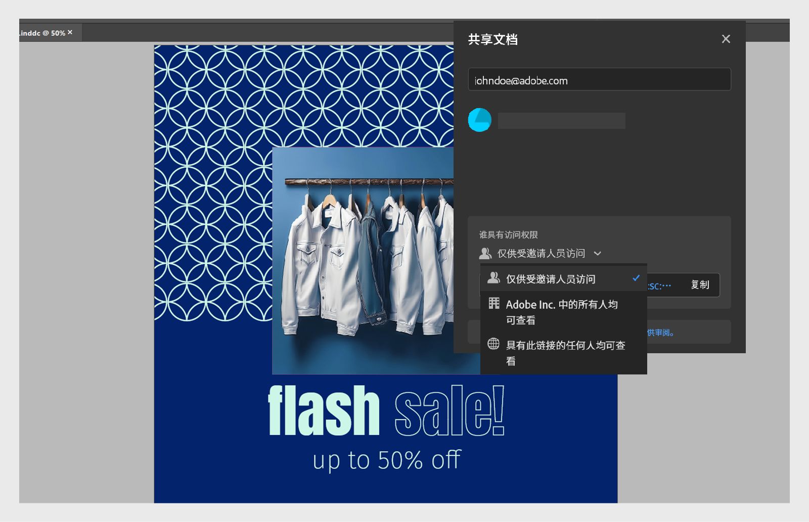 显示“共享以审阅”对话框中可用选项的屏幕截图