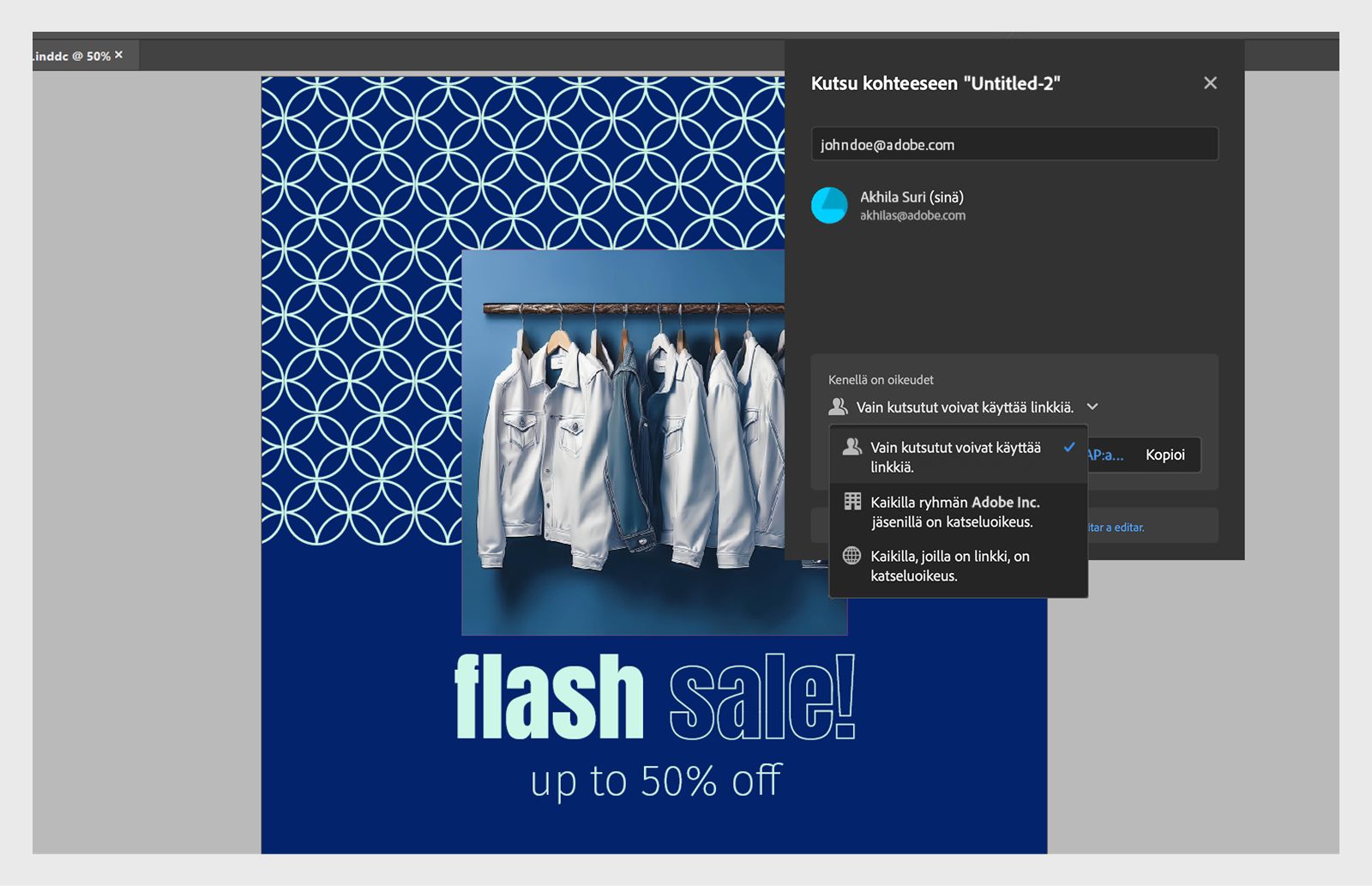 Näyttökuva, joka havainnollistaa Jaa ja tarkista -valintaikkunassa käytettävissä olevia vaihtoehtoja
