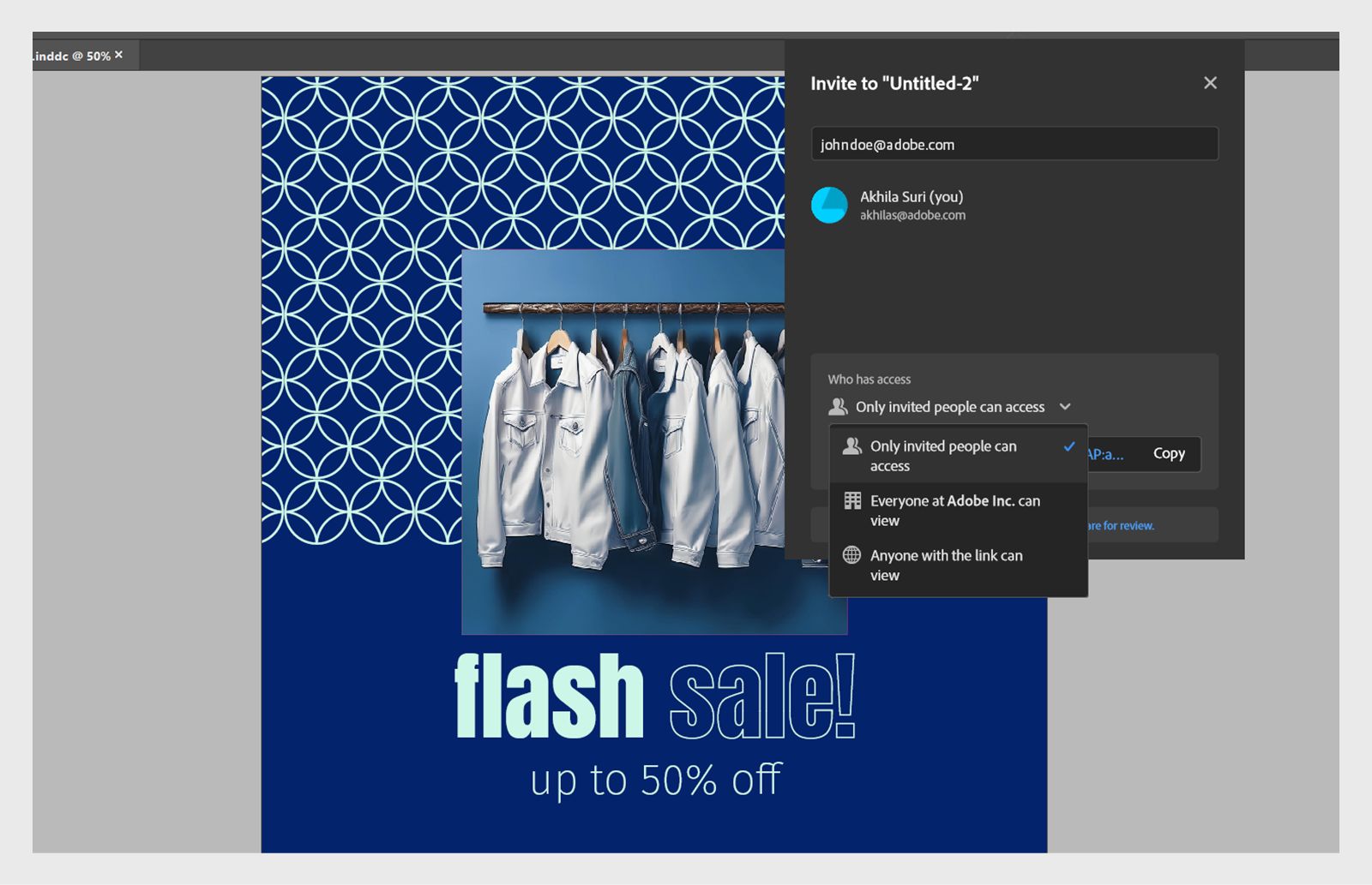Screenshot showing the options available in the Share for review dialog