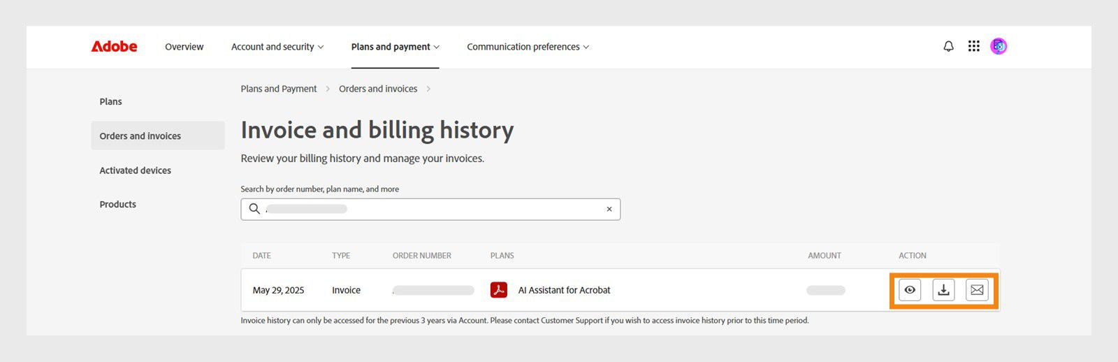 View, download, or email your invoice