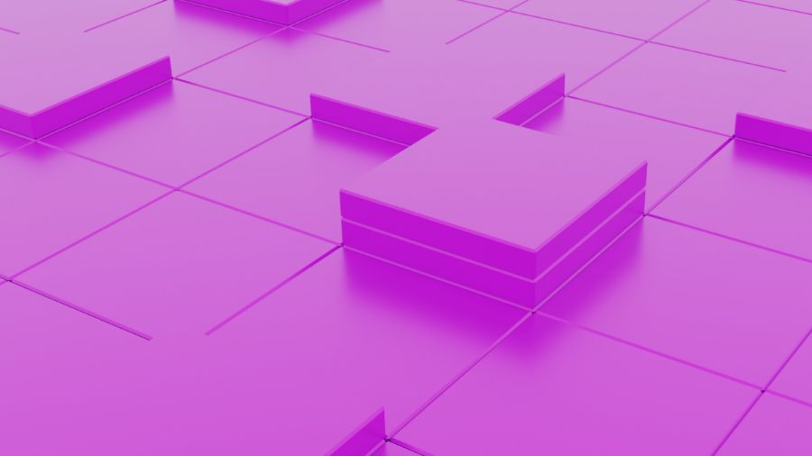 Purple square tiles, organized with some raised and some flat