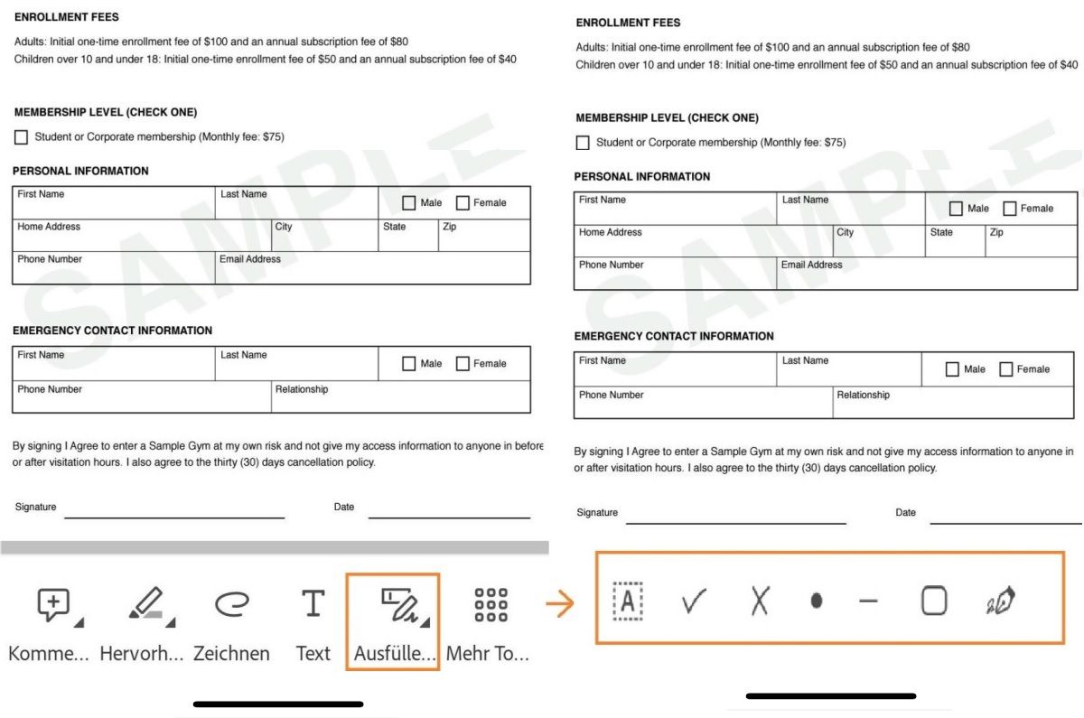 Freigeben von iOS-Dateien „Fill & Sign“