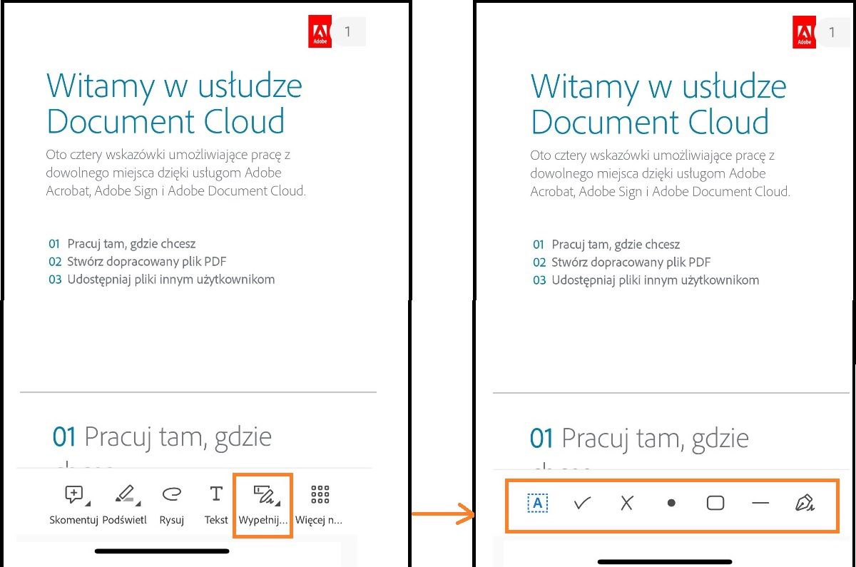 Udostępnianie plików aplikacji Fill & Sign w systemie iOS