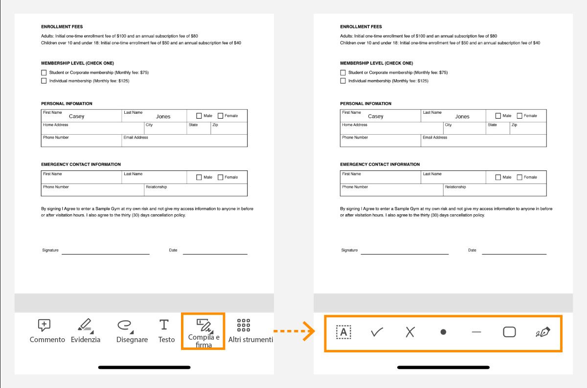 Condividere i file Fill & Sign su iOS