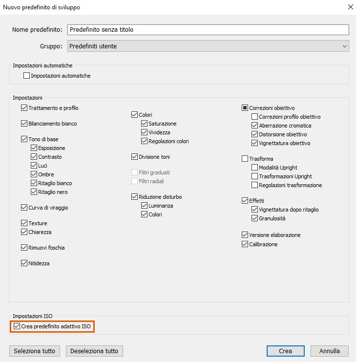 Predefiniti adattativi ISO in Lightroom Classic