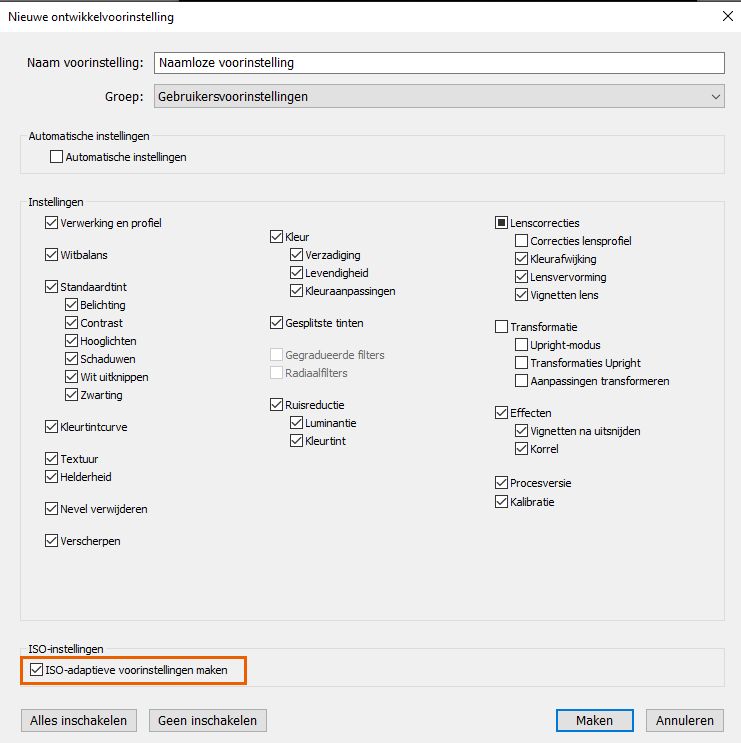 ISO-adaptieve voorinstellingen in Lightroom Classic