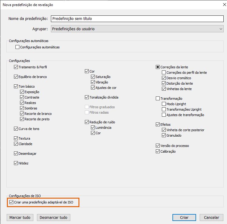 Predefinição adaptável de ISO no Lightroom Classic