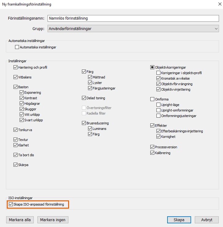 Skapa en ISO-anpassad förinställning i Lightroom Classic