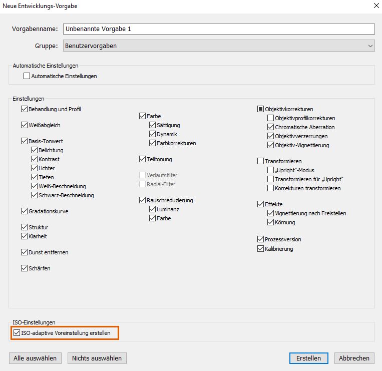 Adaptive ISO-Presets in Lightroom Classic