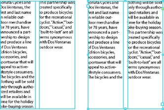 Przed i po wyrównaniu kolumn