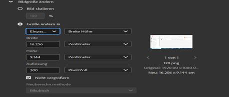 Wähle in Adobe Bridge die Option „Größe ändern zum Einpassen“ aus.