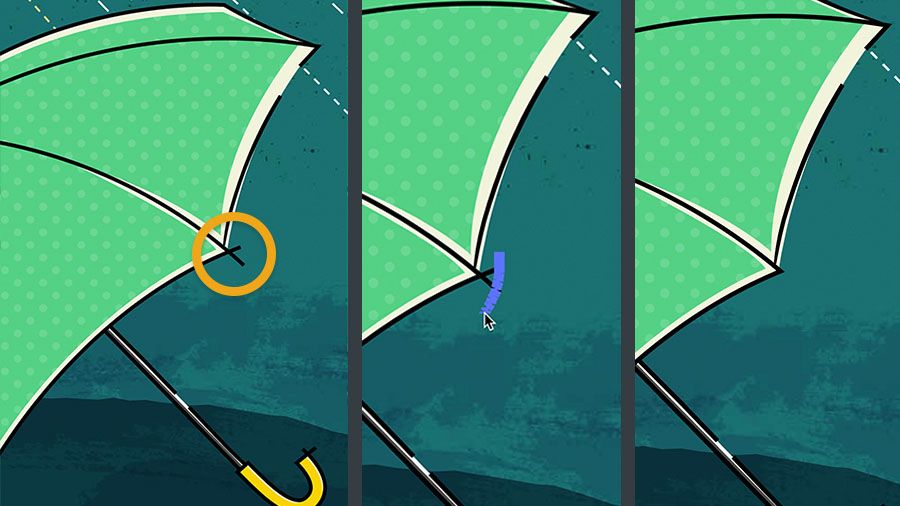 הכלי Join משמש להצטלבות שני נתיבים על המטרייה ולהסרה של קווים מיותרים.