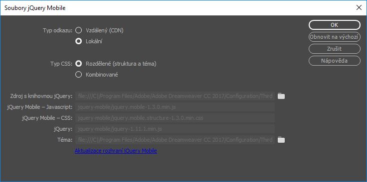 Dialogové okno Soubory jQuery Mobile