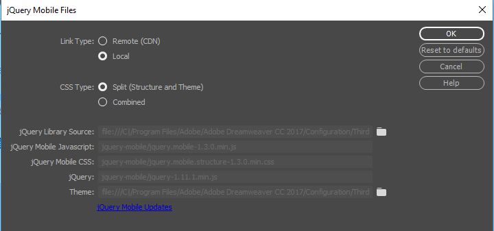 مربع حوار jQuery Mobile Files