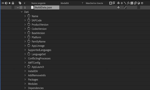 Gruppo di proprietà Dati JSON nel pannello Timeline