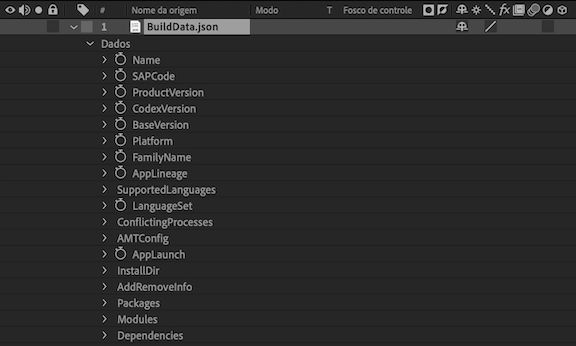 Grupo de propriedades de Dados JSON no painel Linha do tempo